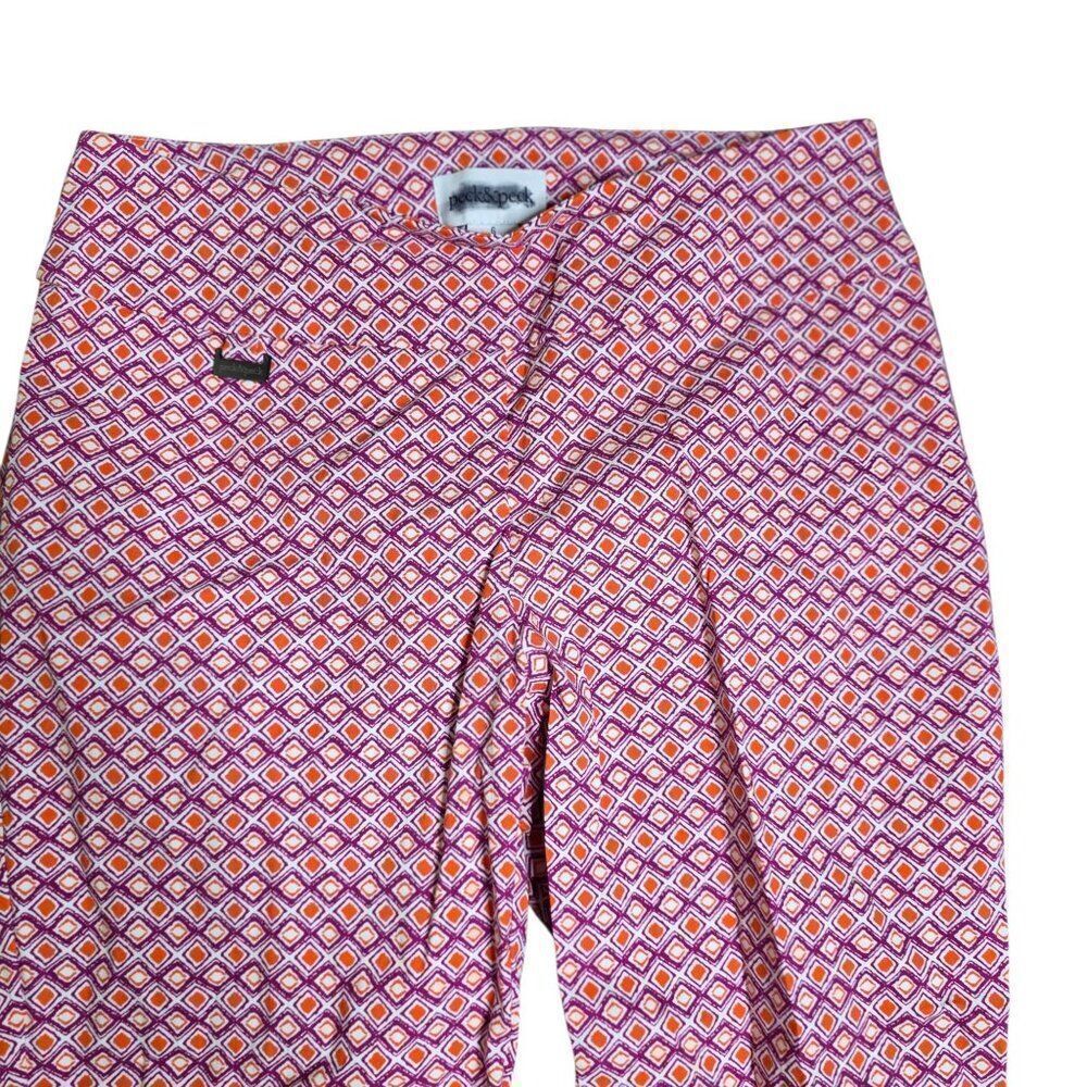 Peck & Peck Retro Diamond Pattern Stretch Eva Crop Capri Pants Size 6 Pink